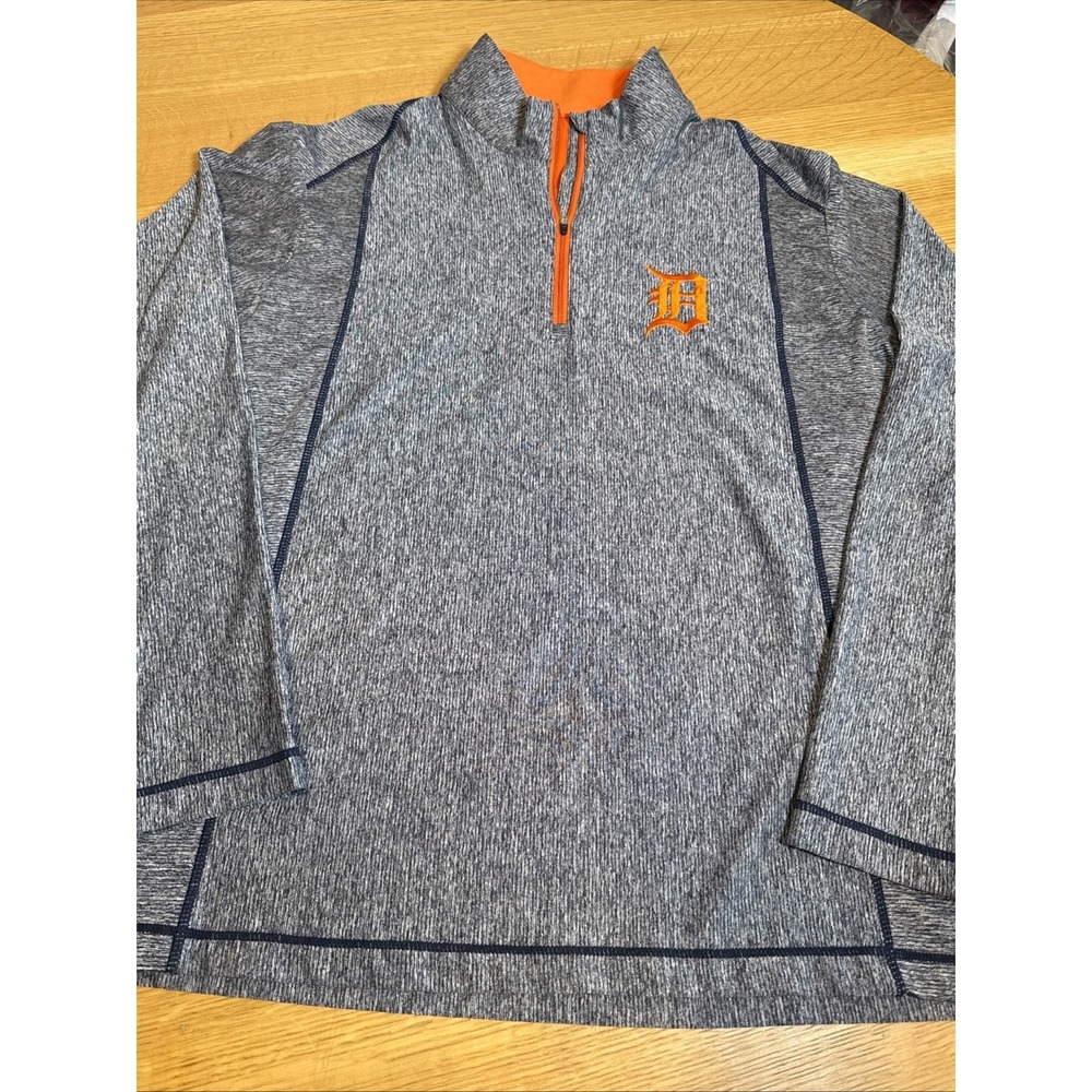 Detroit Tigers Antigua Pullover 1/4 Zip Sweater Sz XL Navy Blue / Orange